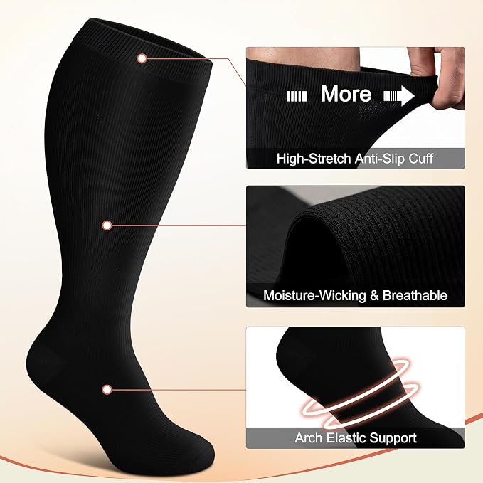 Diu Life 3 Pairs Plus Size Compression Socks for Women and Men Wide Calf Extra Knee High Support for Circulation - Image 2