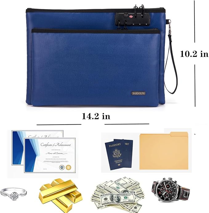 Fireproof Document Bag, Fireproof Money Bag with Lock and Zipper for Cash, FireproofBag Money Pouch, Fire Safe CashBag BankerBag, Notary Supplies (blue, Large) - Image 3