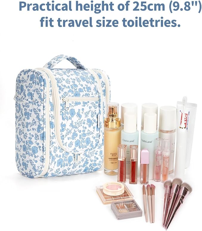 Narwey Hanging Toiletry Bag Women Travel Makeup Bag Organizer Toiletries Bag for Travel Size Essentials Accessories Cosmetics (Medium,Blue Flower) - Image 4