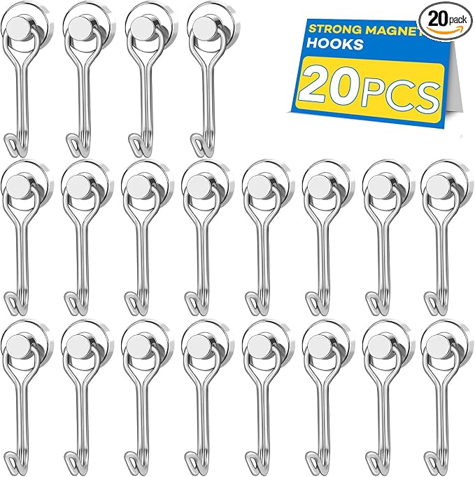 LOVIMAG Swivel Magnetic Hooks, 30LBS, Pack of 20 | Cruise Cabin Ship Essentials 2026, Heavy Duty Magnets for Refrigerator, Classroom, Kitchen, Hanging Mug by LOVIMAG