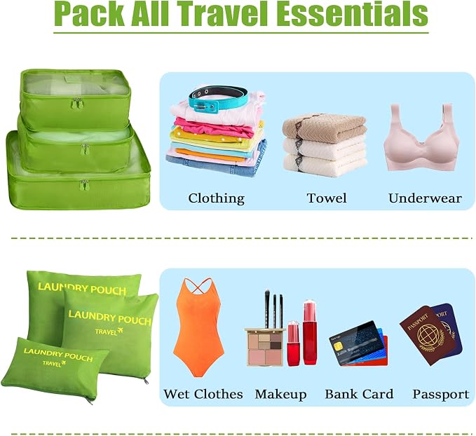 6 Set Packing Cubes for Travel Luggage Organizer Bags Reusable washable Suitcase Packing Cubes Set Travel Accessories Essentials (Green) - Image 5