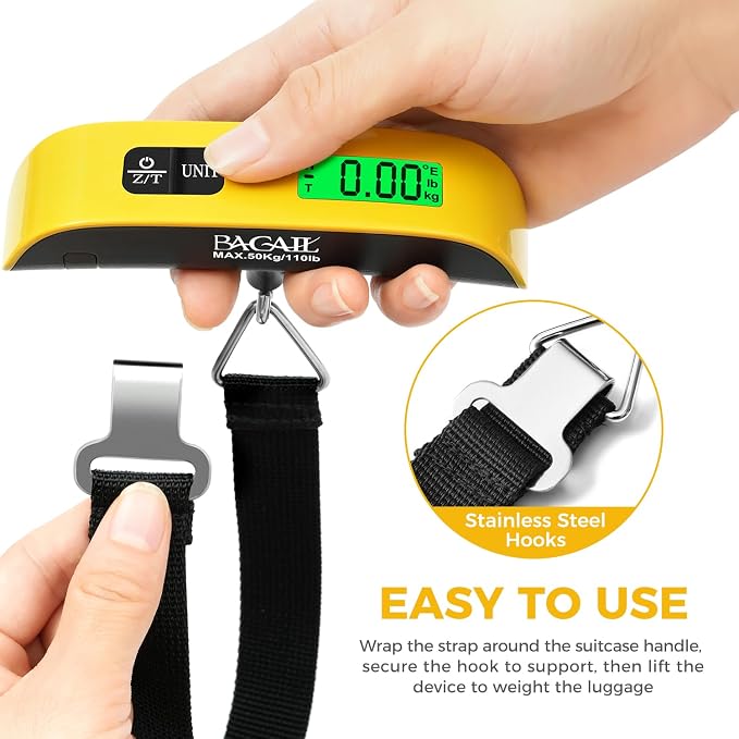 BAGAIL Digital Luggage Scale, 110lbs Hanging Baggage Scale with Backlit LCD Display, Portable Suitcase Weighing Scale, Travel Luggage Weight Scale with Hook, Strong Straps for Travelers - Image 4