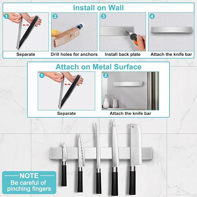 Magnetic Knife Holder for Wall 16 Inch Knife Magnetic Strip Refrigerator Knife Magnet Bar Wall Mount Knife Rack for RV Kitchen Utensil Holder Metal Tool Holder Knife Block for Kitchen Organization - Image 4