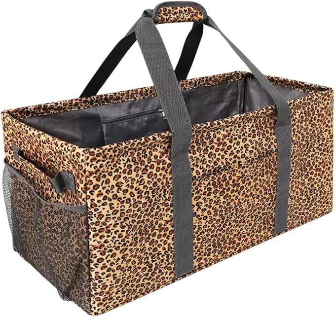 Joyfol Day Extra Large Utility Tote Bag, Reusable Grocery Bags Foldable,Upgraded Metal Frame, With Sturdy Handles Reinforced Bottom Heavy Duty Oxford Fabric Moving Shopping Bags, Leopard Brown by JoyfolDay