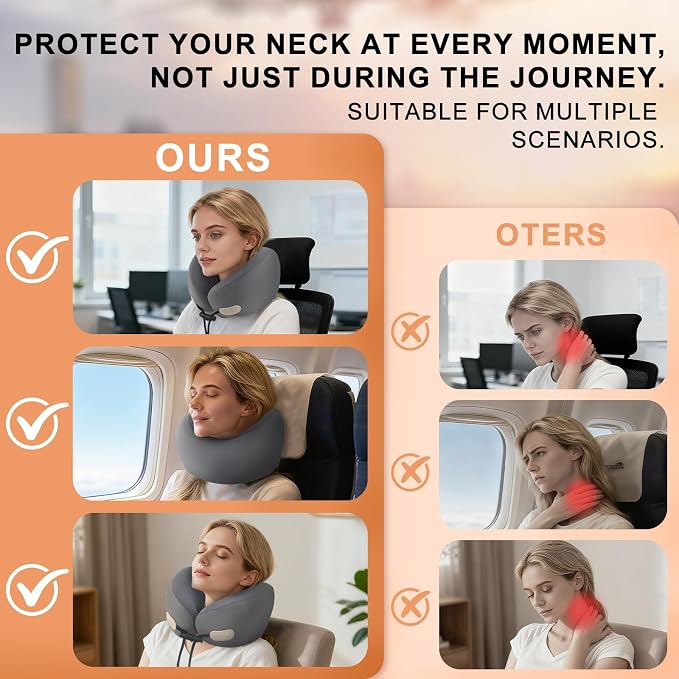 Travel Neck Pillow for Airplanes, Cars and Offices Comfortable Rest Sleep Neck Pillow for Travel,Portable oldable Donut Pillow-Grey and Ivory White (Grey) - Image 4