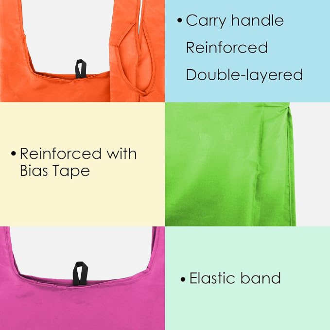 BeeGreen Colorful Reusable Grocery Bags Bulk Gifts 10-Pack - Large Tote with Zipper Pouch | Foldable & Washable Polyester Shopping Bags Heavy Duty Flower Lover Gifts Reusable Bag With Handles - Image 3
