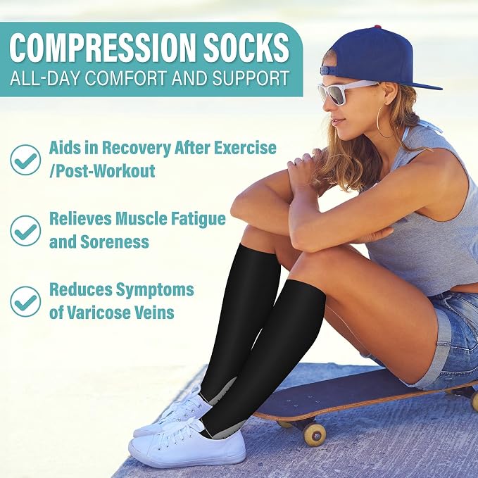 3 Pack Compression Socks - Compression Socks Women and Men, 15-20mmHg, Best for Nurses, Travel, Pregnancy - Image 2