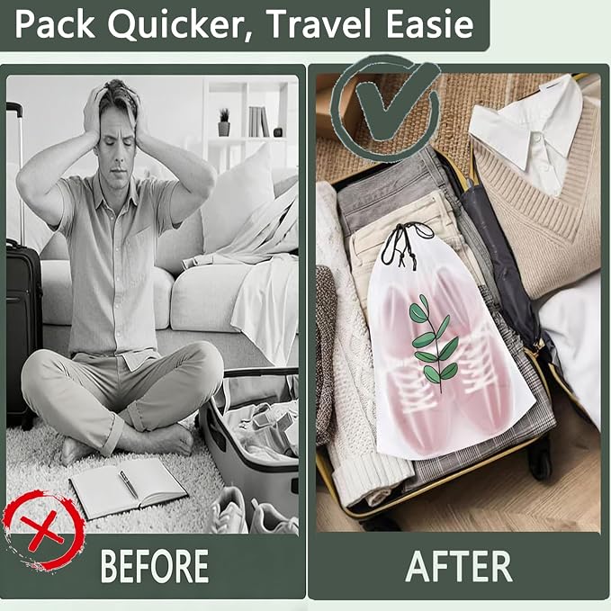 18PCS Clear Shoe Bags for Travel, Eucalyptus Leaf Pattern Travel Shoe Bags, Drawstring Shoe Travel Bags for Packing and Storage, Waterproof & Dustproof (15.7” x 11.8”) - Image 4