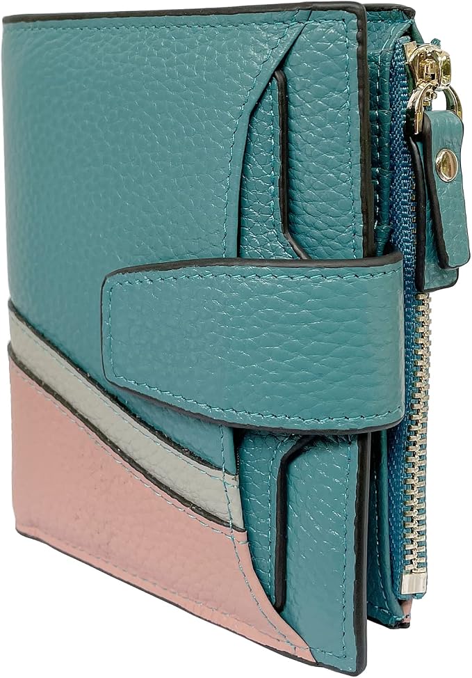 Women's RFID Blocking Leather Small Compact Bi-fold Zipper Pocket Wallet Card Case Purse with id Window - Image 6