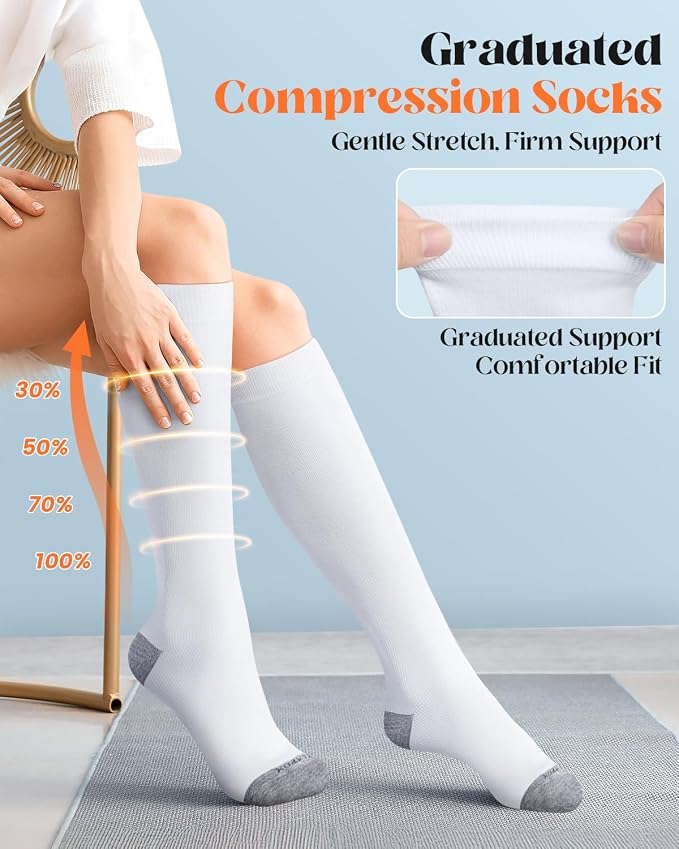 LEVSOX Cotton Compression Socks for Women Men 20-30 mmHg Knee High Cute Support Sock for Nurses Flying Pregnancy - Image 3
