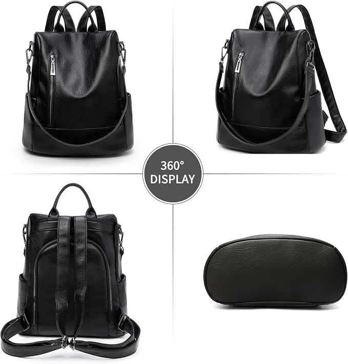 Fashion Backpack Purse For Women Anti-theft Rucksack Pu Leather Lightweight Water-resistant Shoulder Bag, Black - Image 2