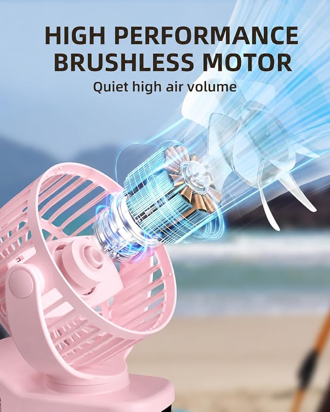 TUNISE Mini Clip on Fan, Battery Operated Desk Fan, Digital display，3 Speeds Adjustable, Bidirectional 360 ° Adjustable, Super Strong Wind, Portable Fan for Home, Office, Camping - Image 4