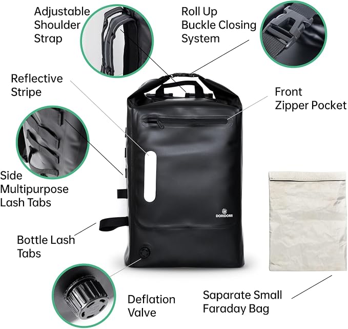 Faraday Bags Dry Bag - Black 30L Waterproof EMP Protection Backpack, RFID Signal Blocking Shield Faraday Dry Bag For Electronic Products Security, Protect Data Devices From Hacking, Tracking - Image 3