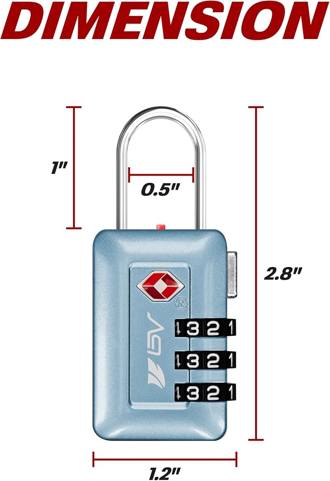 BV TSA Accepted Luggage Travel Lock, Set-Your-Own Combination Lock for School Gym Locker, Luggage Suitcase Baggage Locks, Filing Cabinets, Toolbox, Case (Arctic Blue, 2 Pack) - Image 3