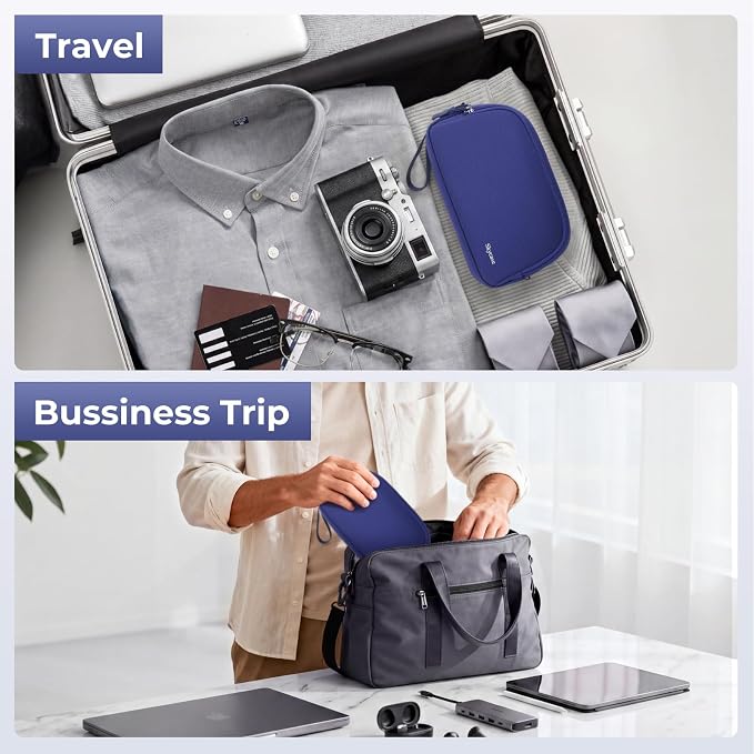 Skycase Travel Cable Organizer - Lightweight Water Resistant Dual-Layer Tech Pouch with Wrist Strap 9 Compartments Electronic Organizer Travel Case for Charger Cord Hard Drive,Small,Blue - Image 8