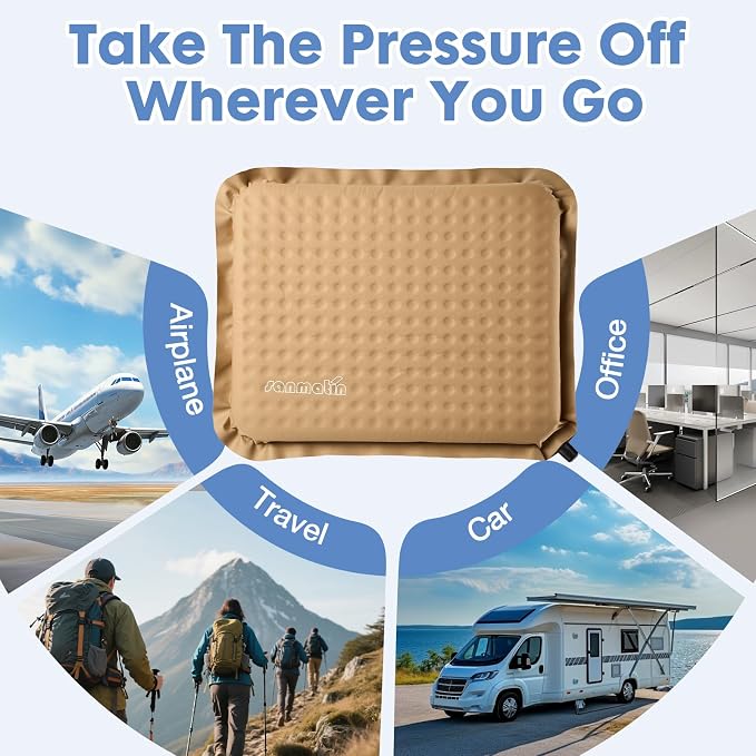 Airplane Travel Seat Cushion, 2, Khaki | Inflatable seat cushion for stadium, camping,outdoors.Sondur travel cushion for airplane - Image 10