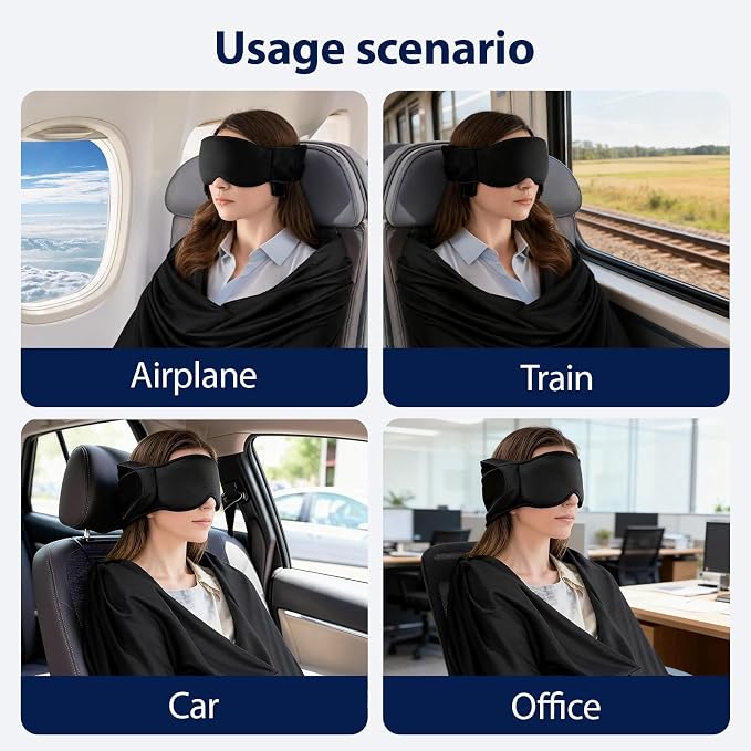 Airplane Sleep Support Set, 3 in 1 Airplane Sleep Support System | Travel Pillow Set for Long Flights, Ergonomic Memory Foam Neck Support with Blanket-Like Body Sling & Adjustable Sleep Mask - Image 7