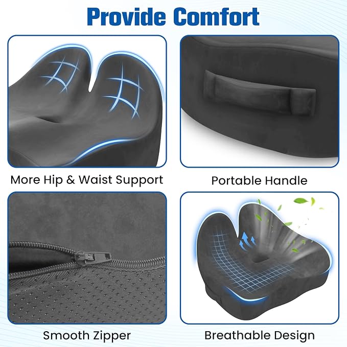 Seat Cushion, Chair Cushions, Memory Foam Office Chair Cushion | Hip & Sciatica & Tailbone Pain Relief, Long Sitting Comfort for Office Chairs/Desk Seats/Wheelchair (X-Large, Grey) - Image 3