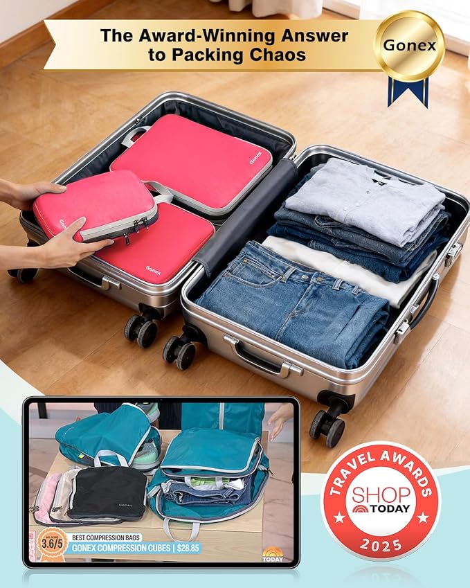 Gonex Compression Packing Cubes, 4-Piece Expandable Travel Organizers | Double-Zip Compression, Space-Saving Design, Ripstop Fabric, Carry-On & Backpack Friendly, Family & Business Travel - Image 2