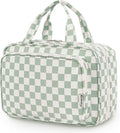 Narwey Travel Toiletry Bag for Women Large Capacity, Hanging Makeup Bag Organizer Toiletries Bag for Full Size Essentials, Accessories, Brushes, Cosmetics (Mint Green Checkerboard (Large)) by Narwey