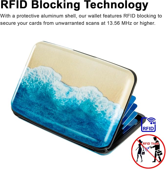 Credit Card Holder, Metal Card Wallet RFID Blocking Mini Slim Aluminum Business Hard Card Case for Women Men (Beach) - Image 4