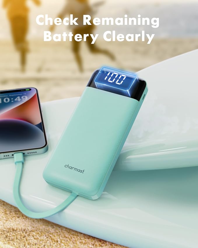 charmast 10000mAh Power Bank Portable Charger with 4 Built-in Cables | Reinforced for Durability,6 Outputs,3A Fast Charge,LED Display,TSA Compliant,Travel Must-Have,for Commuter,College Student - Image 7