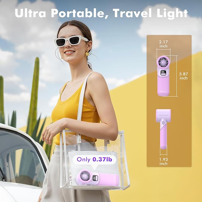 AMACOOL Portable Handheld Turbo Fan丨5 Speed Foldable Hand Fans丨Max 20 Hours Runtime丨Rechargeable Mini Pocket Cooling Fan for Travel, Outdoor Activities, Gifts for Women - Image 5