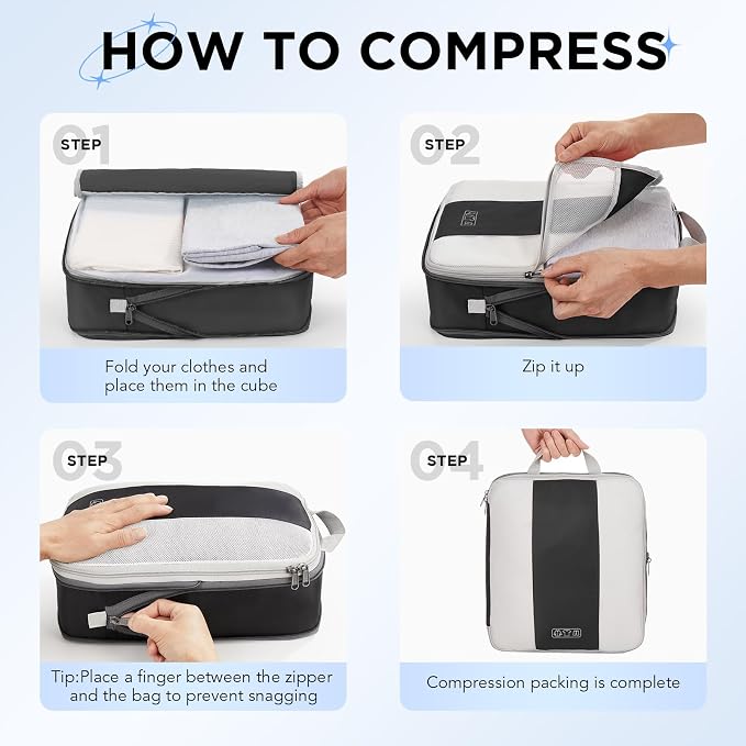 OlarHike 4 Set Compression Packing Cubes for Travel Essentials,Compressible Expandable Space Saver Bags for Organizing Clothes,Luggage Suitcase Garment Bags with Over 1000 pcs Mesh Holes(Black) - Image 3