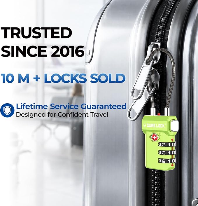 SURE LOCK TSA Approved Luggage Locks with Open Alert Indicator, 3 Digit Combination Cable Travel Lock for Suitcase, Backpack, Gym Locker, Toolbox, Carry On & Travel Bag - Image 5