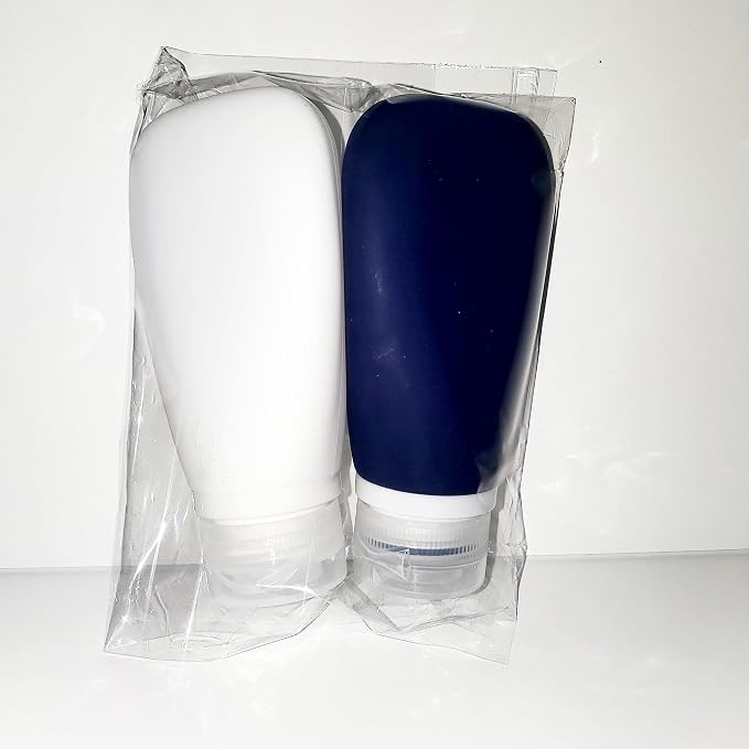 Travel Bottles for Toiletries, TSA Approved 3oz Leak Proof Silicone Refillable Squeeze Travel Size Containers BPA Free for Cleansers, Lotions, Shampoo 2pk (Navy Blue-White) - Image 4
