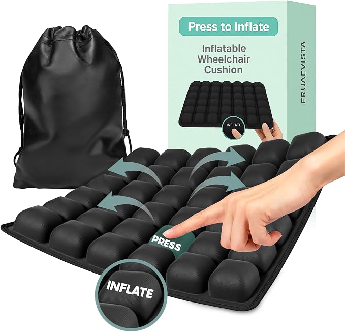 Inflatable Cushion for Pressure Relief – Inflatable Air Seat Cushion for Wheelchairs, Tailbone & Coccyx Support Pad, Anti-Slip Travel Seat Cushion for Office Chair, Car & Wheelchair (18x16) by Unknown