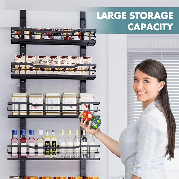Eastherry Over The Door Pantry Organizer，6-Tier Over The Door Organizer with Adjustable Basket，Metal Hanging Pantry Organizers and Storage for Kitchen, Back of Door Seasoning Rack (Black) - Image 7