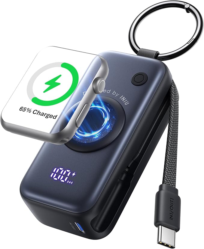 INIU 20W SnapGo Portable Charger, 5000mAh Mini Power Bank for Apple Watch | 20W Fast Charging, Travel Keychain, Built-in USB-C Cable, Flight-Safe, Battery Pack for Apple Watch, iPhone 17 etc by INIU