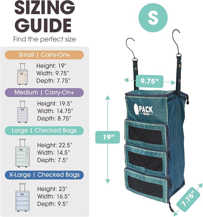 Hanging Carry-On Organizer - Our Standard Hanging Luggage Organizer Fits Any Carry On - Our Packing Cubes For Travel Use Mesh Windows to Make Finding Clothes Easy (Green, S) - Image 5