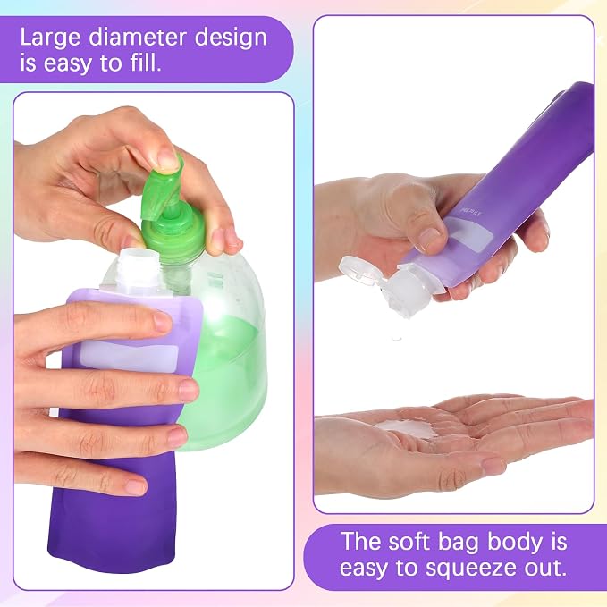 Dimeho 6 Pcs Travel Pouches for Toiletries, 3 oz Travel Size Containers Leak Proof Empty Squeeze Pouches (orange, purple and green) - Image 4