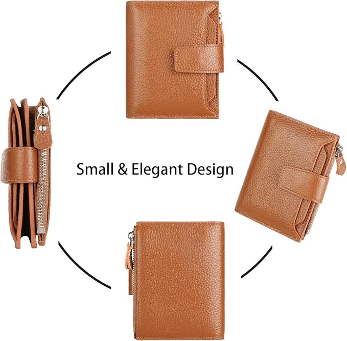 Small Compact Women Wallet RFID Blocking Genuine Leather Bifold Purse with ID Windows - Image 3