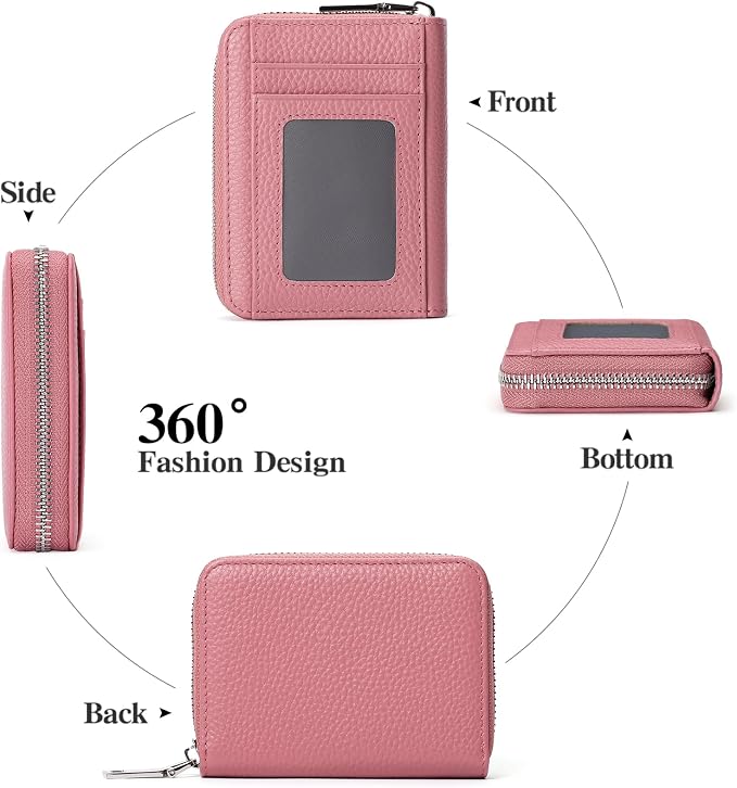 RFID Credit Card Holder,Small Genuine Zipper Leather Card Case Wallet for Women - Image 2