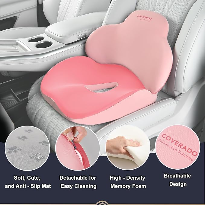 Coverado Car Seat Cushion and Lumbar Support Pillow, Memory Foam Ergonomic Back Support Driving Seat Cushion for Sciatica, Tailbone, Back Pain, Non-Slip Washable Cushion for Car, Driver, Office - Image 5