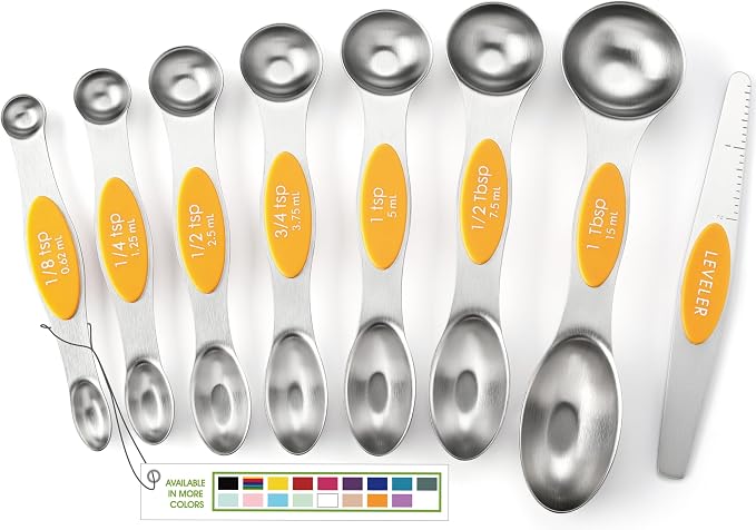 Spring Chef Stainless Steel Magnetic Measuring Spoons Set of 8, Mango | Nesting Teaspoon & Tablespoon Measuring Spoons w/ Leveler for Dry & Liquid Ingredients, Measure Spoons For Baking & Cooking by SpringChef