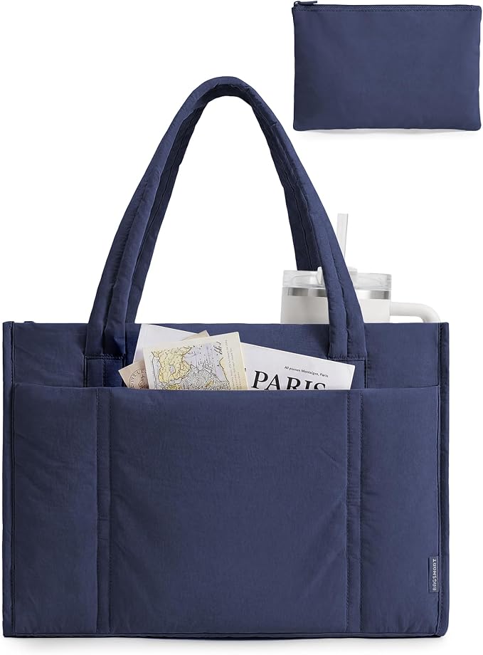 BAGSMART Tote Bag for Women, Puffy Work Tote Bag with Zipper, Quilted Large Teacher Bag for Work, Travel by BAGSMART