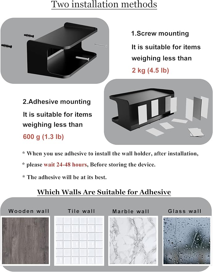 Bedside Wall Shelf Organizer, Small Bedside Shelf, (Black) | Wall Mount for Bed, Stick on Wall Shelf, Double Tray Holder for Storing Cellphone, Glasses, Keys, Camera , Alarm Clock - Image 6