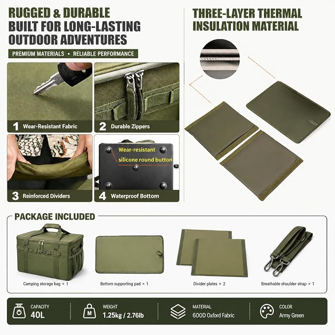 40L Tactical Camping Storage Bag, 600D Waterproof Foldable Camping Box | camping storage bag with removable dividers, outdoor Foldable Organizer Modular gear kitchen box & trunk organizer & fishing - Image 7