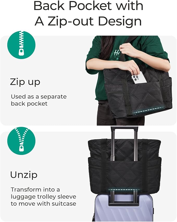 BAGSMART Crush Tote Bag for Women, 20L Puffer Work Tote with Zipper | Quilted Nurse Hospital Bag For Travel College Gym - Image 3