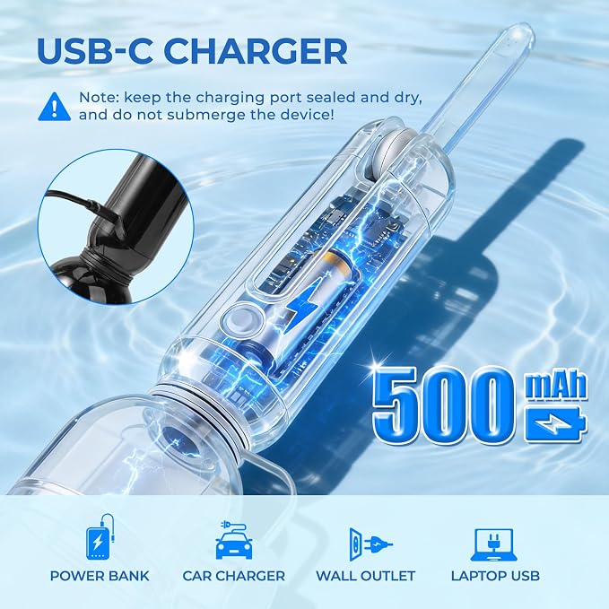 Morfone Portable Bidet for Travel 350ML Electric Handheld Sprayer | Dual Spray Modes, USB-C Rechargeable Waterproof Travel Bidet for Women, Men, Postpartum, Personal Hygiene(Black) - Image 4