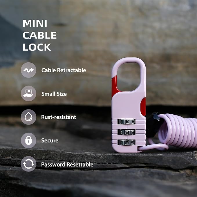 Travel Locks Cable Retractable, Mini Snowboard Lock with Combination, Small Padlock Combination with Wire for Luggage, Backpack, Suitcase, Stroller, Ski Gear, Motorcycle Helmet Anti Theft - Image 3