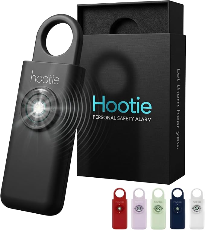 Personal Safety Alarm for Women, Men and Kids — 130dB Personal Alarm Keychain, Pull Pin Safety Alarm Keychain with Strobe Light, Self-Defense Alarm for Campus, Travel and Running — Black | Pull Pin Activation, Strobe Light, No Charging, CR2032 Battery,... by Hootie