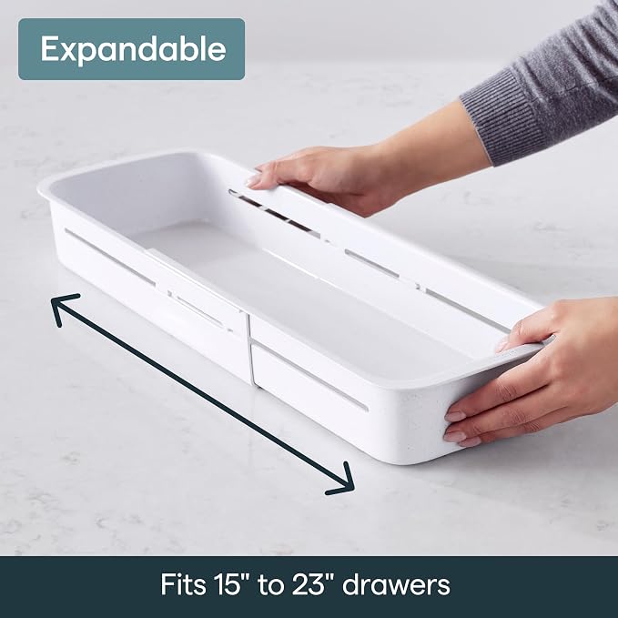 YouCopia DrawerFit® Sliding Drawer Bin, Expandable and Adjustable Kitchen Storage Organizer, Speckled White - Image 3