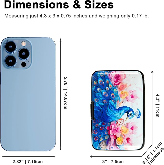 Credit Card Holder for Women Men RFID Blocking Wallet Small Business Metal Slim Mini Aluminum Hard Case (Watercolor Peacock) - Image 4