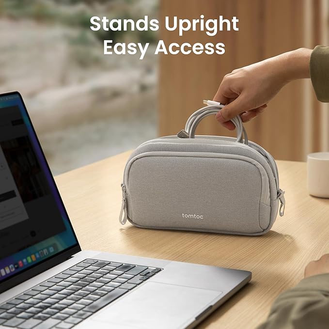 tomtoc Electronic Organizer Travel Case, Dual Compartment Tech Organization | Water Resistant Cable Pouch Storage Bag for Charger, Cord, Phone, Hard Drive, Power Bank, Accessories Travel Essentials - Image 3