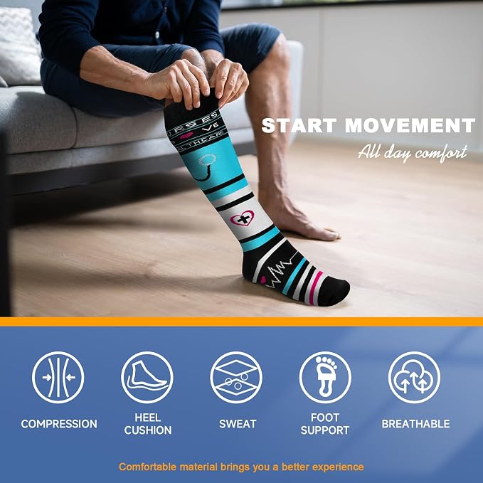 cerpite Compression Socks for Women & Men 6 Pairs Knee High Compression Socks 20-30 mmhg Best for Running,Nurse,Travel - Image 5